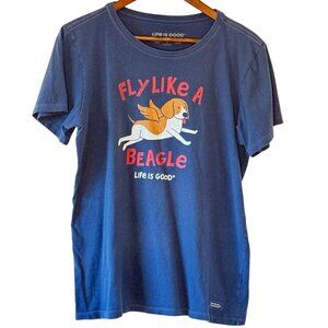 Life Is Good Crusher Tee Fly Like a Beagle Women's Navy Blue Made in Peru  Large